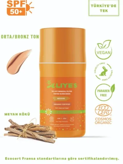 SPF 50+ Organik Mineral Filtreli Güneş Kremi – Orta Ton