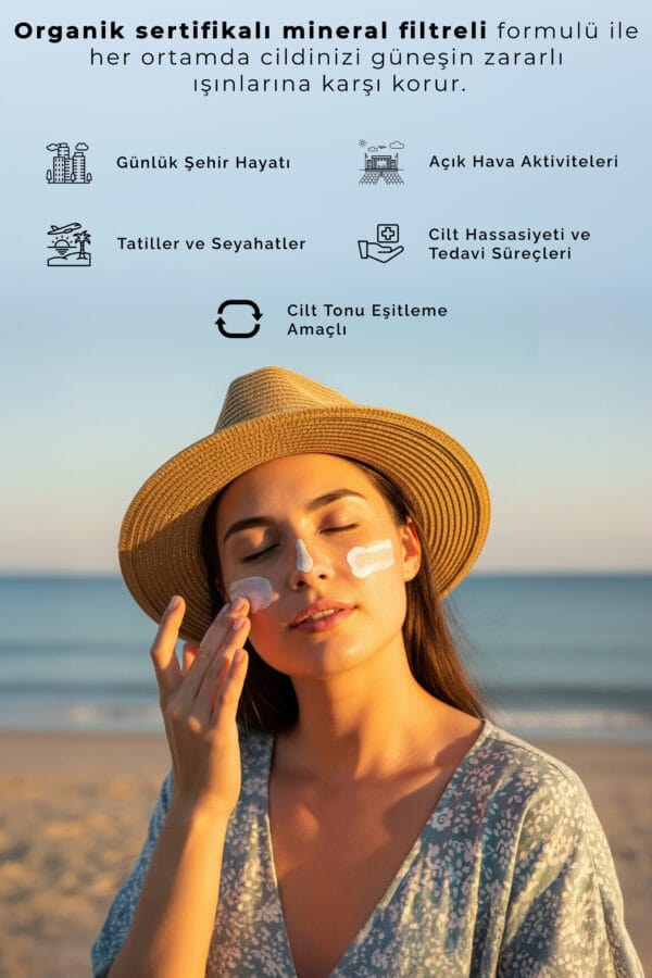 SPF 50+ Organik Mineral Filtreli Güneş Kremi - Orta Ton - Görsel 8