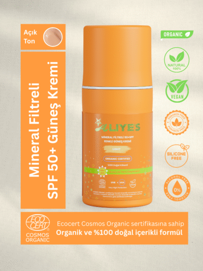 SPF 50+ Organik Mineral Filtreli Güneş Kremi – Açık Ton
