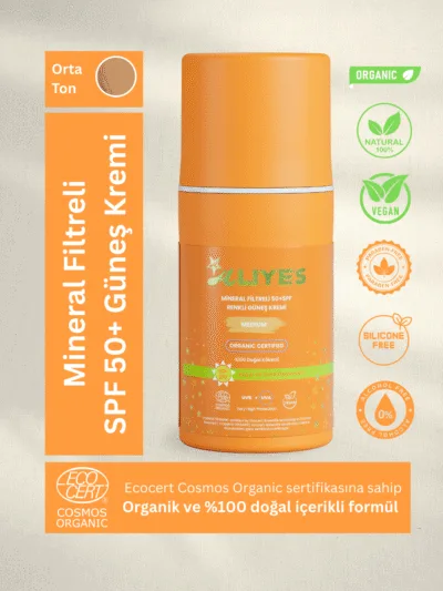 SPF 50+ Organik Mineral Filtreli Güneş Kremi – Orta Ton