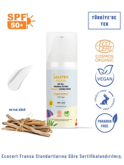 Organik Bebek & Çocuk Güneş Kremi SPF 50+ | Ecocert l Mineral Filtre, Non-Nano Çinko Oksit, Vegan