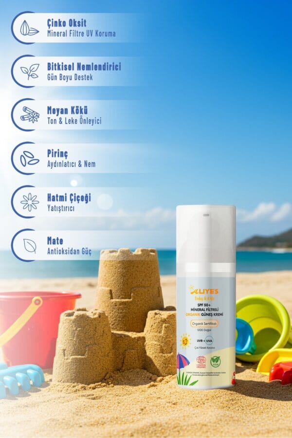 Organik Bebek & Çocuk Güneş Kremi SPF 50+ | Ecocert l Mineral Filtre, Non-Nano Çinko Oksit, Vegan - Görsel 6