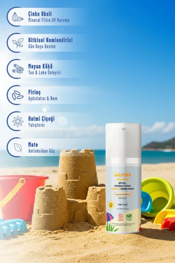 Organik Bebek & Çocuk Güneş Kremi SPF 50+ | Ecocert l Mineral Filtre, Non-Nano Çinko Oksit, Vegan - Görsel 6