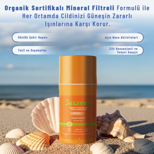 SPF 50+ Organik Mineral Filtreli Güneş Kremi - Natural Ton - Görsel 8
