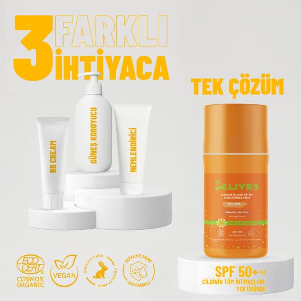 SPF 50+ Organik Mineral Filtreli Güneş Kremi - Natural Ton - Görsel 3