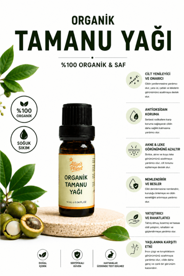 %100 Organik Tamanu Yağı Soğuk Sıkım - Görsel 2