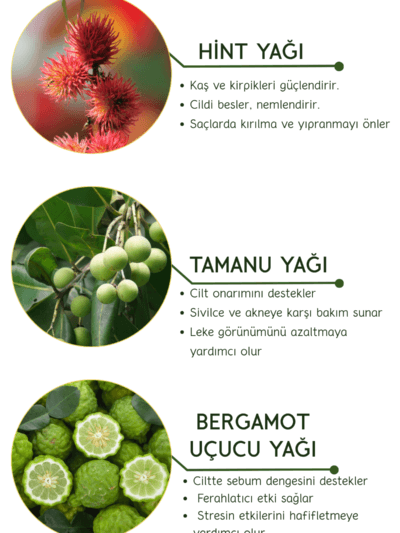 3’lü Organik Yağ Seti (Hint, Tamanu, Bergamot)| Cilt, Saç ve Kaş Kirpik Bakım Seti