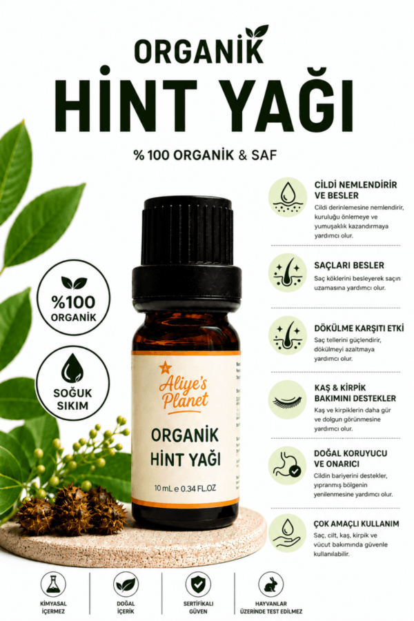 %100 Organik Hint Yağı (Castor Oil) Soğuk Sıkım - Görsel 2