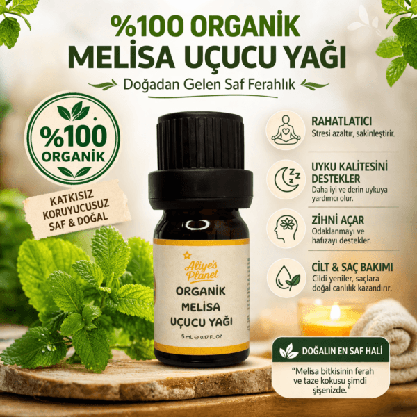%100 Organik Melisa Uçucu Yağı – Cilt Bakımı, Aromaterapi, Stres Azaltıcı & Uyku Destekleyici - Görsel 2