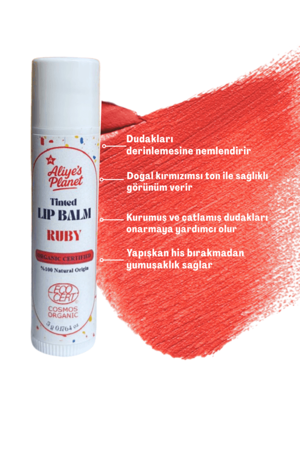 Organik Renkli Lip Balm – RUBY  Doğal Işıltı Veren Nemlendirici & Besleyici Dudak Balmı - Görsel 4