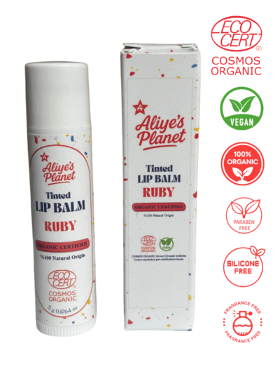 Organik Renkli Lip Balm – RUBY Doğal Işıltı Veren Nemlendirici & Besleyici Dudak Balmı