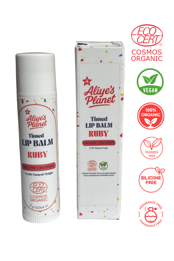 Organik Renkli Lip Balm – RUBY  Doğal Işıltı Veren Nemlendirici & Besleyici Dudak Balmı