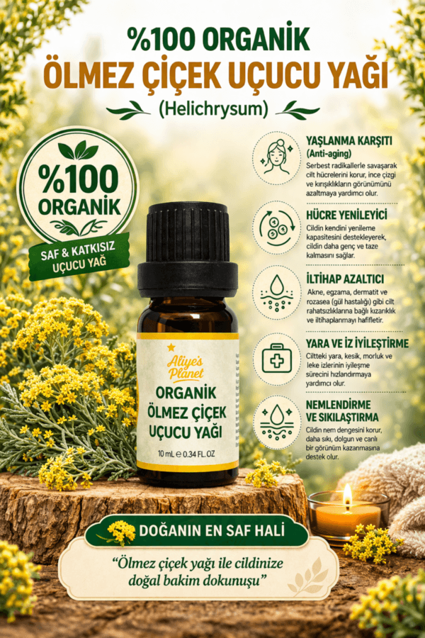 %100 Organik Ölmez Çiçek Uçucu Yağı – Kırışıklık Karşıtı, & Cilt Yenileyici - Görsel 2