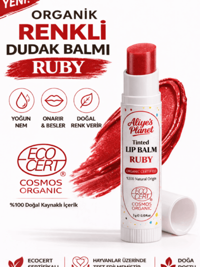 Organik Renkli Lip Balm – RUBY Doğal Işıltı Veren Nemlendirici & Besleyici Dudak Balmı