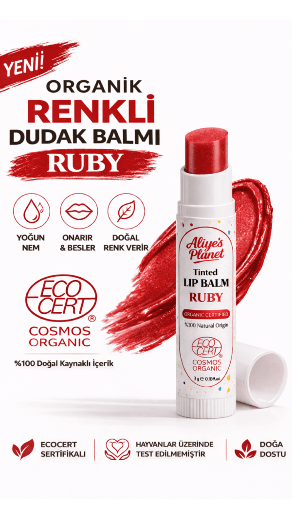 Organik Renkli Lip Balm – RUBY  Doğal Işıltı Veren Nemlendirici & Besleyici Dudak Balmı - Görsel 2