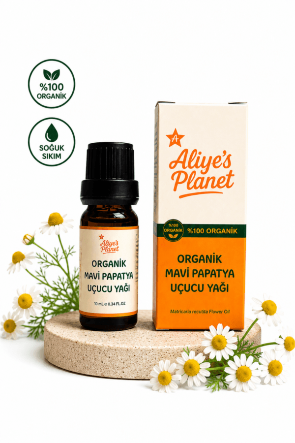 %100 Organik Mavi Papatya Uçucu Yağı – Hassas Ciltler için Cilt Yatıştırıcı ve Uyku & Rahatlama Destekleyici Aromaterapi Yağı