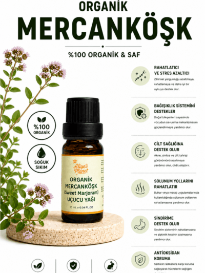 %100 Organik Mercanköşk (Sweet Marjoram) Uçucu Yağı – Rahatlatıcı Aromaterapi & Uyku Rutini