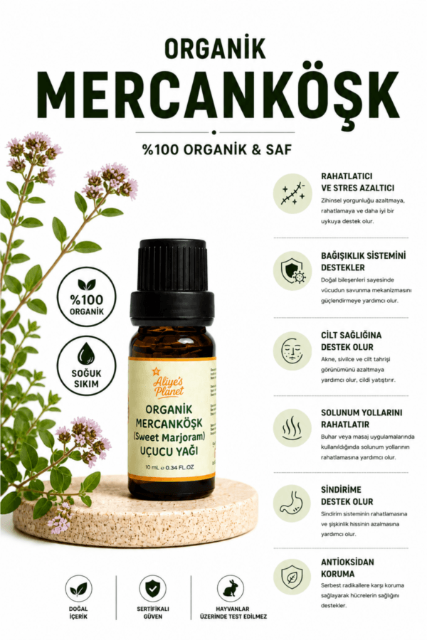 %100 Organik Mercanköşk (Sweet Marjoram) Uçucu Yağı - Rahatlatıcı Aromaterapi & Uyku Rutini - Görsel 2