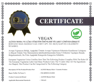 Aliye's Ürünleri Vegan Sertifikası